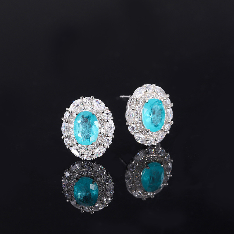 Hot Selling S925 Silver Jewelry Set, Faux Paraiba Gemstone Ring, Earrings & Pendant Set, Perfect for Weddings and Special Occasions, Fashionable Elega