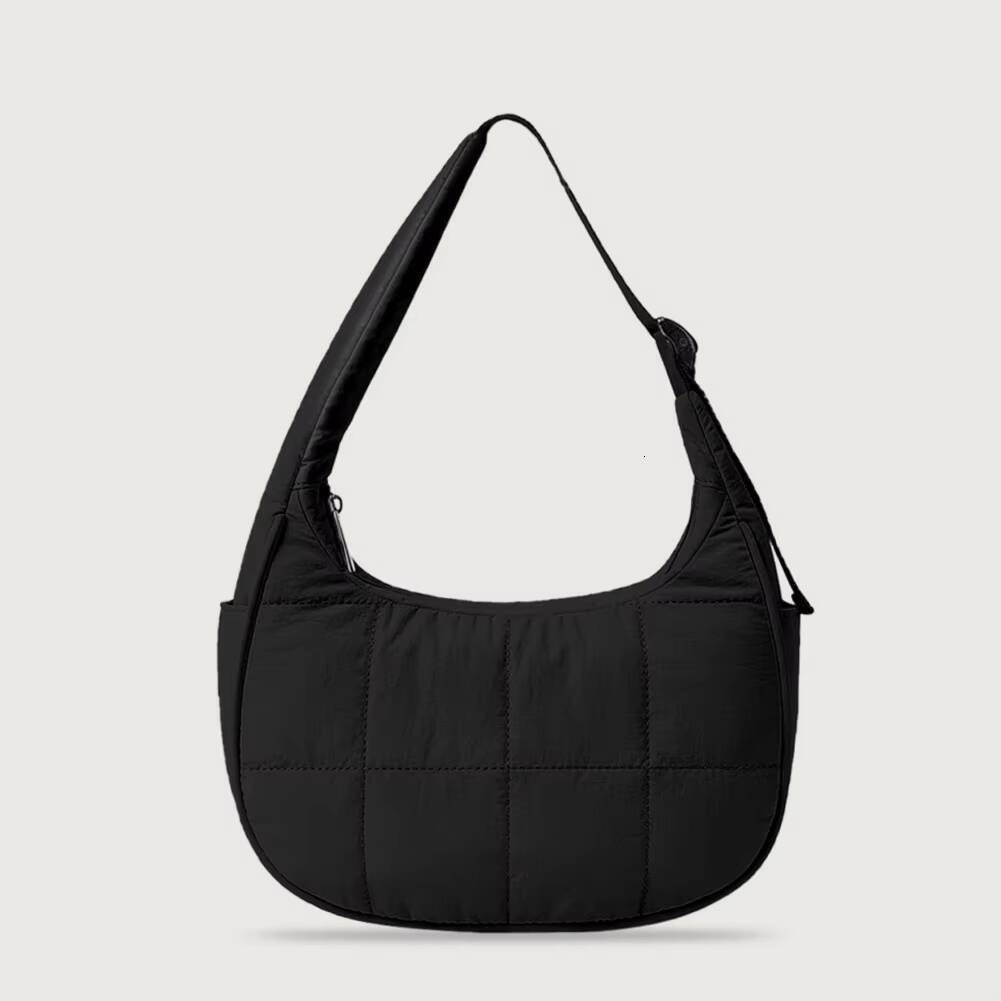 Puffer Crescent Women Quilted Shoulder Purse Nylon Adjustable Strap Handbag with Zipper Hobo Bag for Work Travel ddmynov