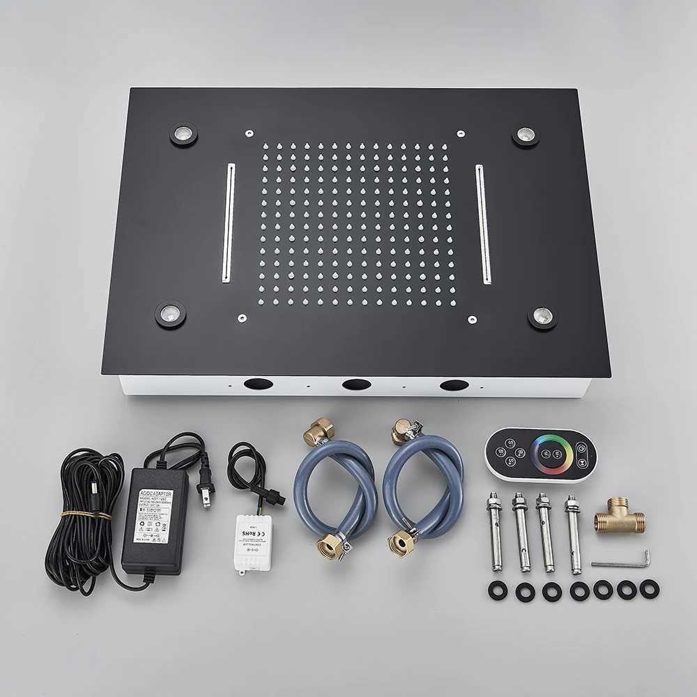 Black Ceiling Intelligent Remote Control LED Rainfall Waterfall Single Shower Head Concealed Shower Tap X2506121