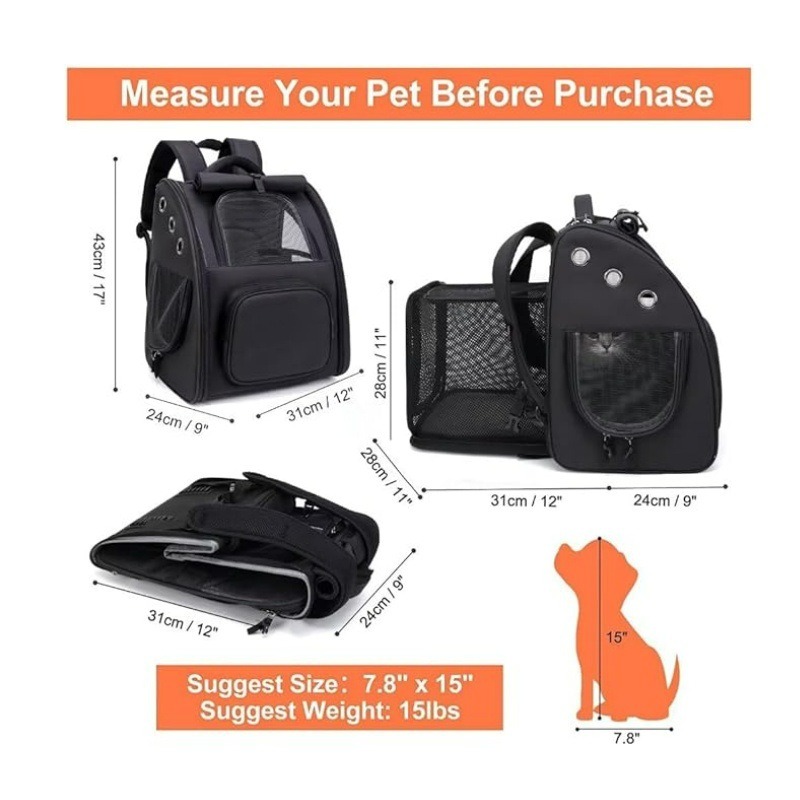 Expandable Pet Backpack Carrier for Cats and Small Dogs - Ventilated & Foldable