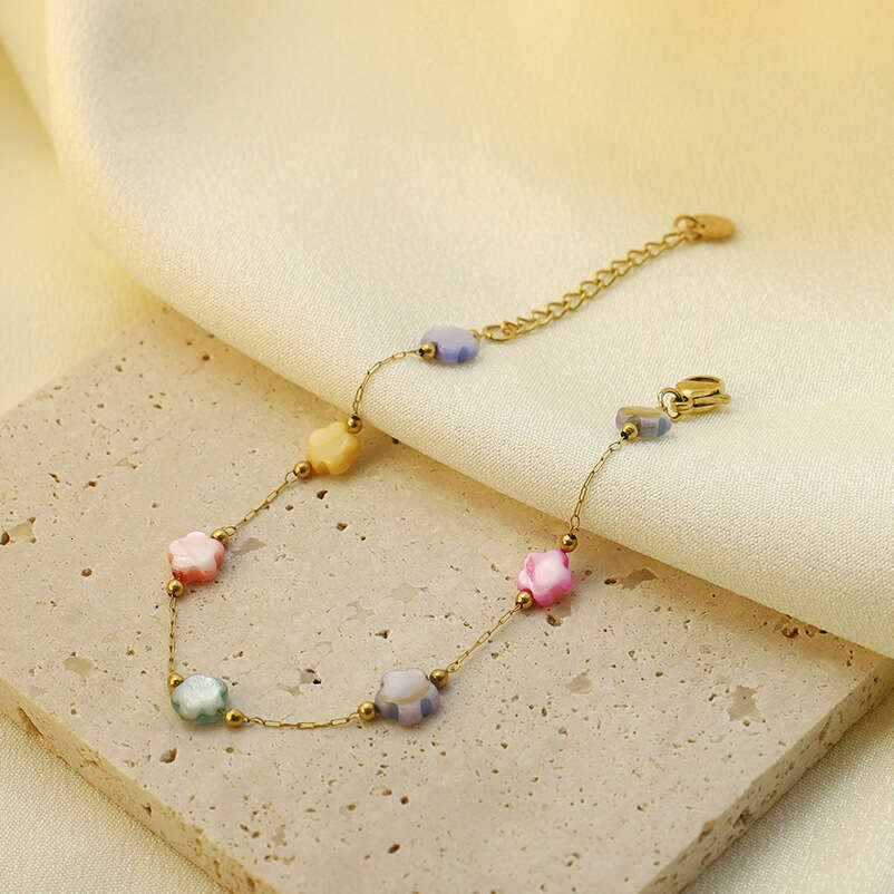 Hot Selling Dopamine Multicolor Geometric Pentagram Jewelry Natural Stone Bohemian Style Titanium Steel Necklace