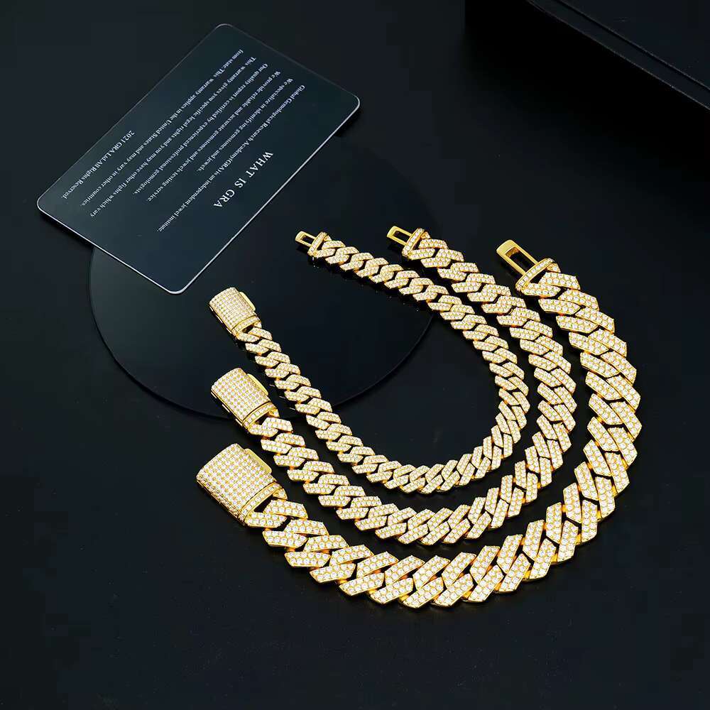 Fashion Jewelry Hip Hop Cuban Chain Gold Plated Men D VVS Moissanite Cuban Link Chain Passed Diamond Tester