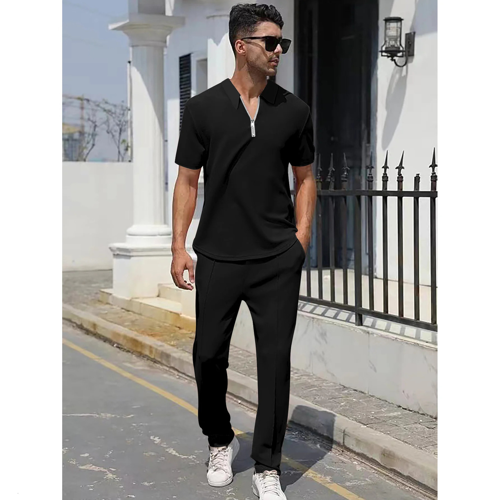 Summer Men Polo Shirt and Pants 2 Pieces Set Casual Sports Home Short Sleeve Trousers Suit Solid Color Spring Clothing 250612