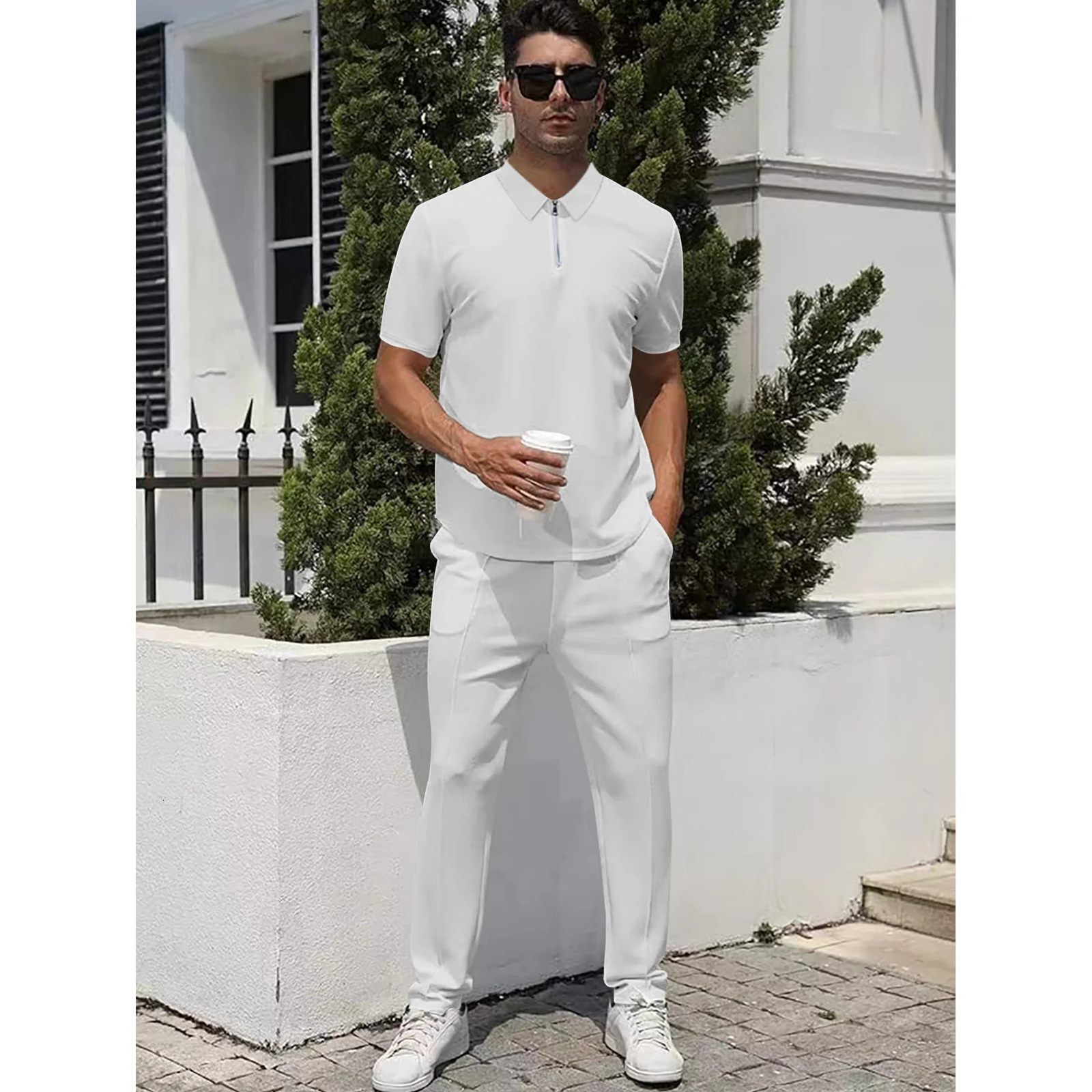 Summer Men Polo Shirt and Pants 2 Pieces Set Casual Sports Home Short Sleeve Trousers Suit Solid Color Spring Clothing 250612