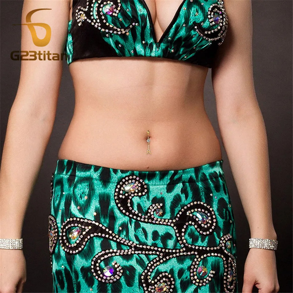 Crystal Zircon Pendant Dangle Belly Button Rings Gold Color Steel Navel Piercing Bars Sexy Women Body Jewelry 250611
