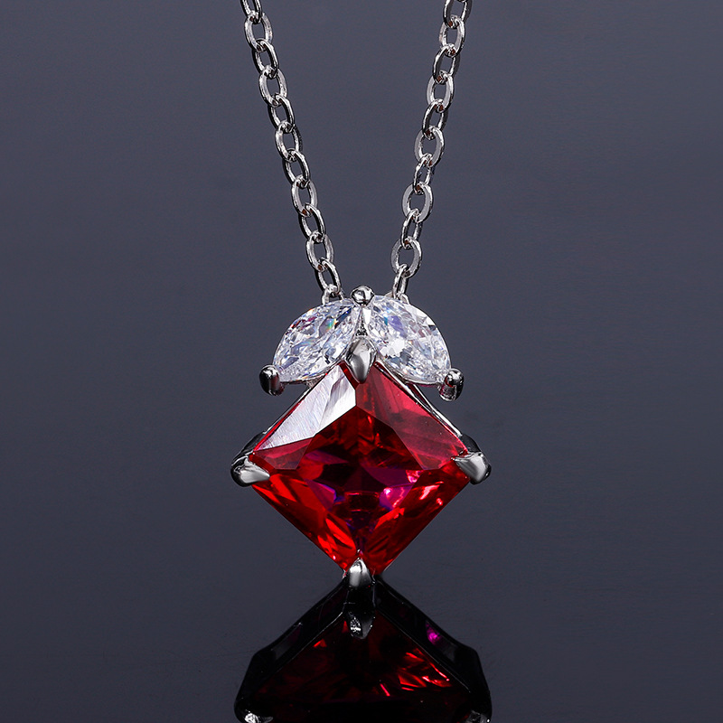 S925 Silver Simple Design Faux Ruby and Sapphire Square Ring and Earrings Set, Perfect for Daily Wear, Main Stone 99, Side Stone 66, Elegant Fashion W