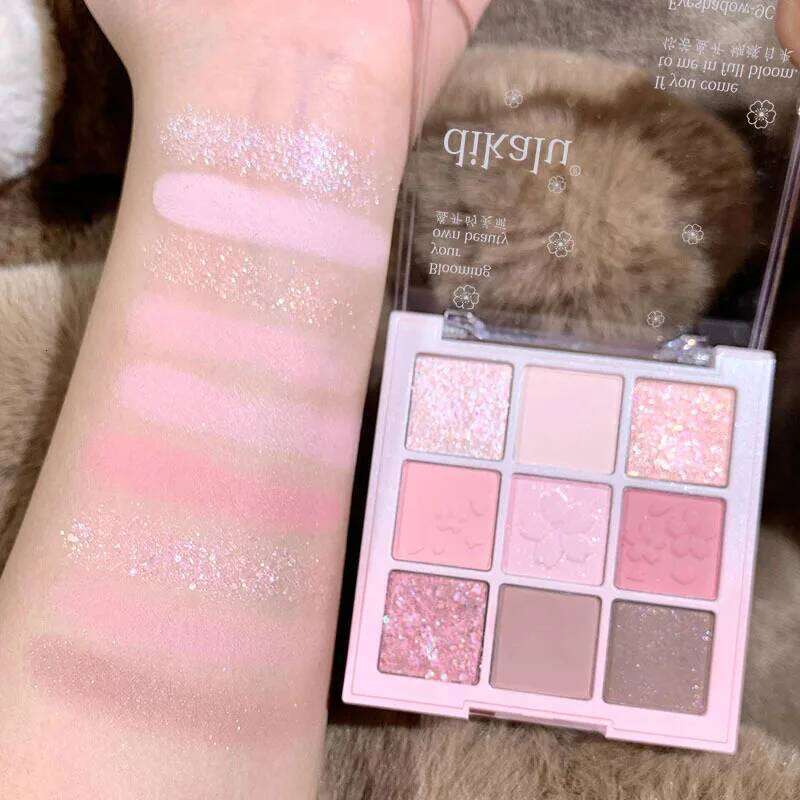 New Nine-color Eyeshadow Palette Rose Pink Nude Brown Low Saturation Pearly Matte Glitter Shadow Long-lasting Eye Makeup free shipping