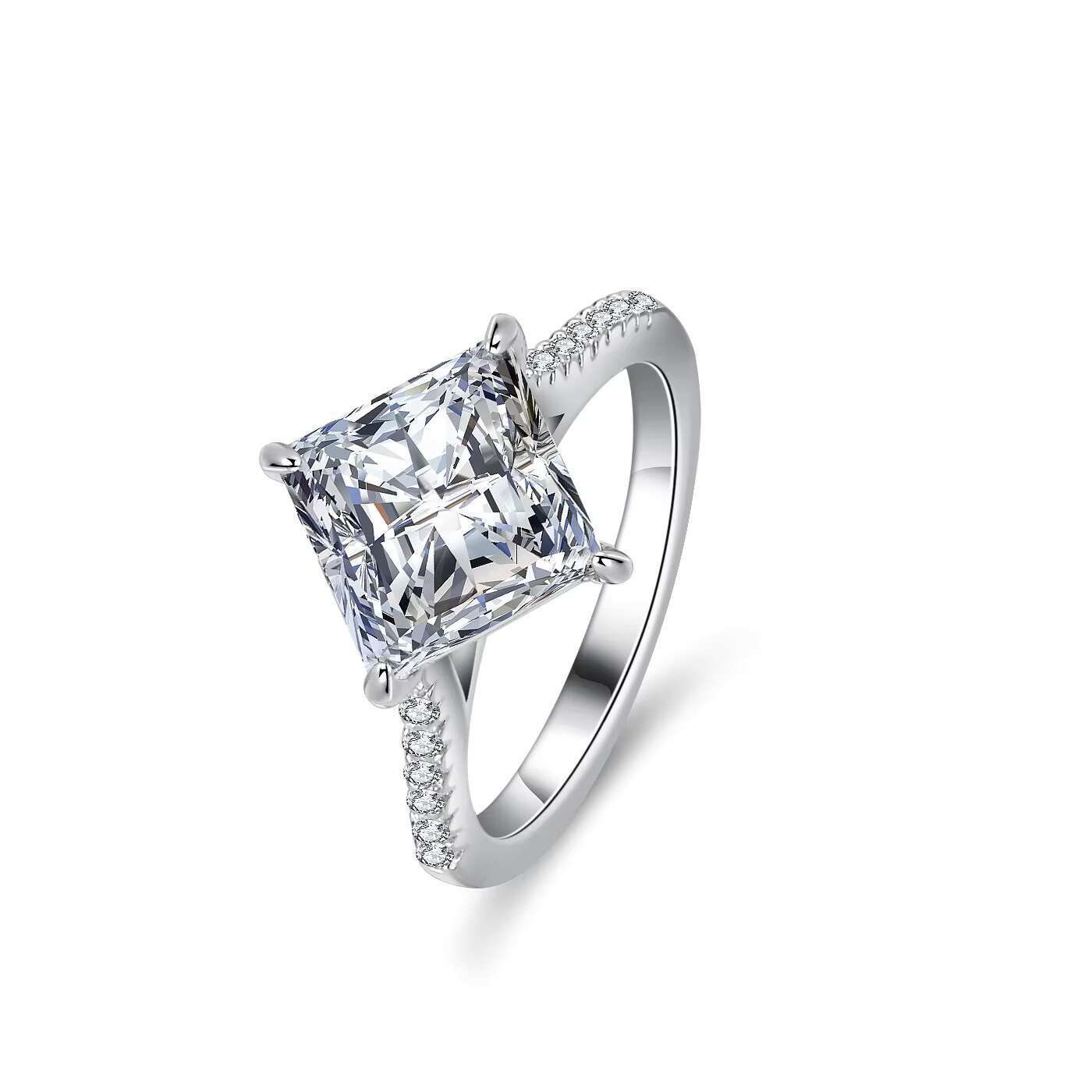 High Quality 925 Sterling Silver GRA Certified Moissanite Women Rings D Color VVS 3ct Princess Cut Moissanite Ring for Women