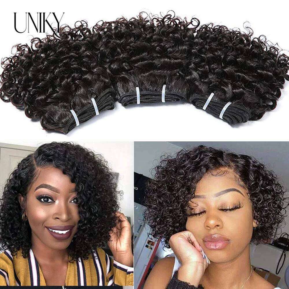 Afro Kinky Curly Natural Human Short Indian Jerry Curl Hair Bundles With 4X4 Lace Closure