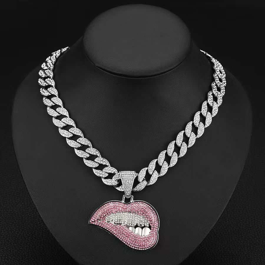 Cuban chain HipHop Zirconia Mouth Inlaid Pendant Cuban Chain for Men Dia Men's Cool Real Gold Sier Plated Curb Link Grill Teeth Necklace Jewelry 