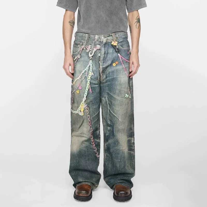 3D Candy Chain Digital Printed Jeans Curved Knife Baggy Denim Trousers Slim Fit Straight-leg Y2k Streetwear Fashion Vintage W250612