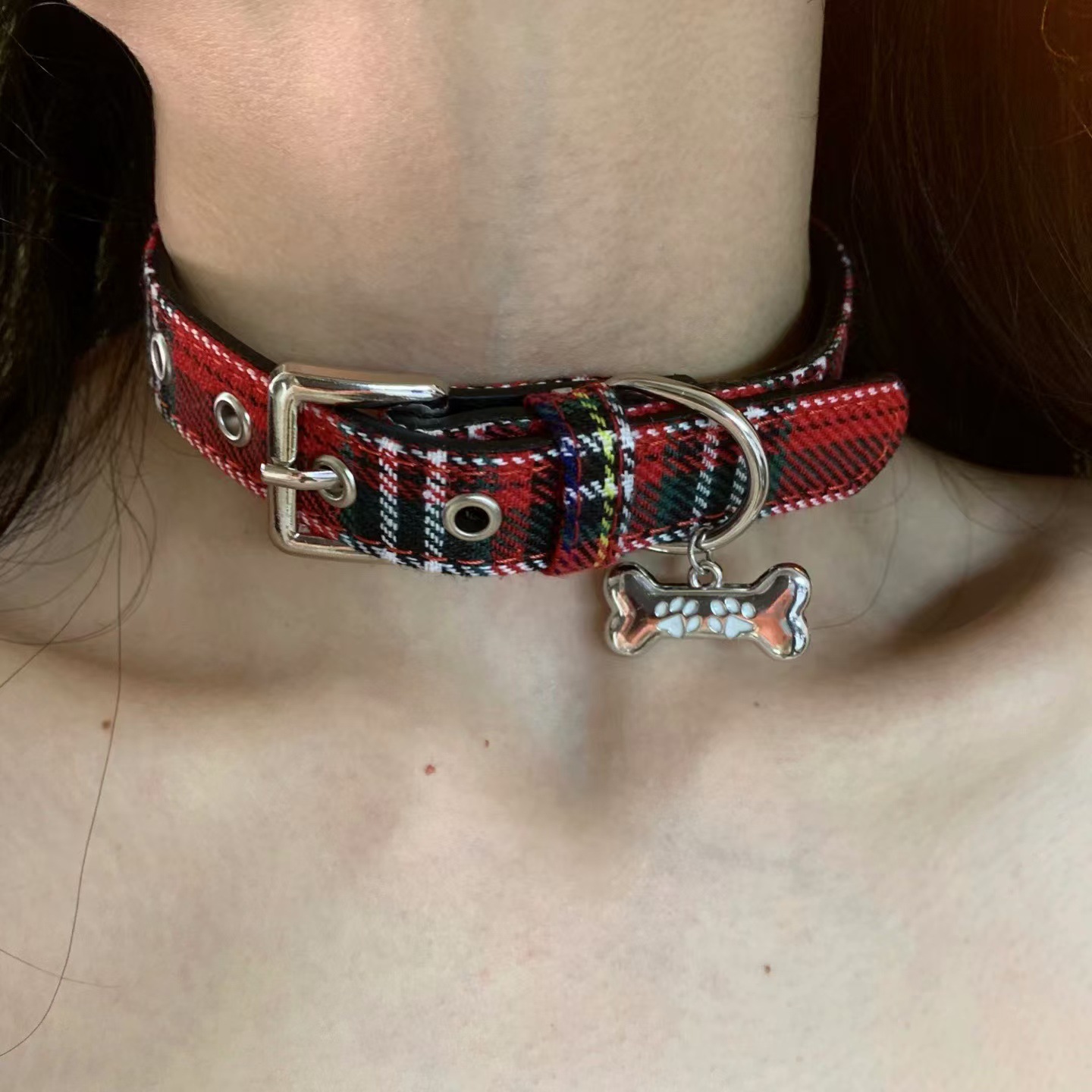 Choker 3PCS/LOT Black Red Girds Y2K hip-hop Rock Contrast Fluorescent Alien Pendant pink Chain Necklace