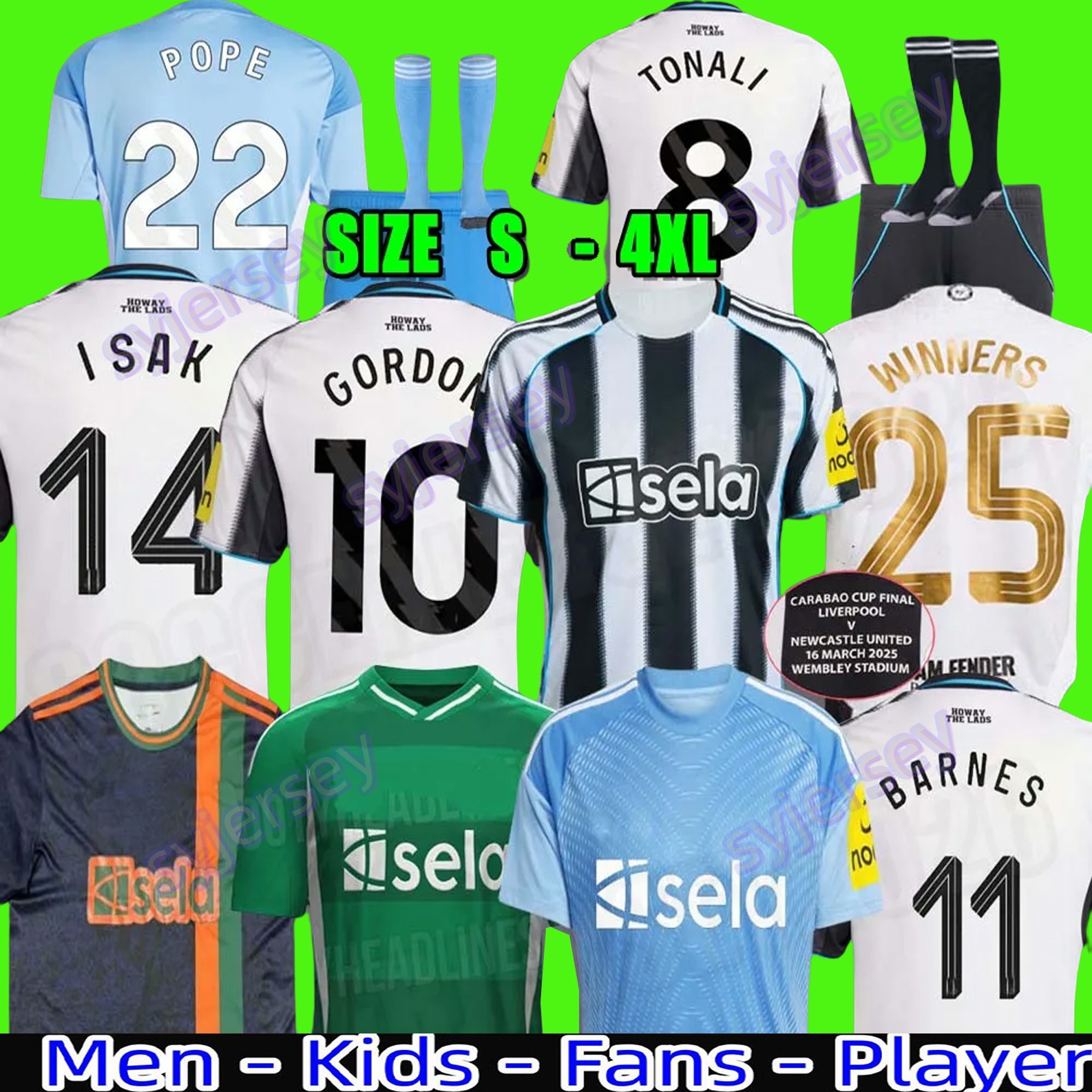 24 25 26 TONALI NEWCASTL E soccer jerseys BLACK Kids 2025 2026 BARNES BRUNO G. Gordon ISAK Football Shirt Home Away Botman fans WINNERS CARABAO CUP FINAL BURN