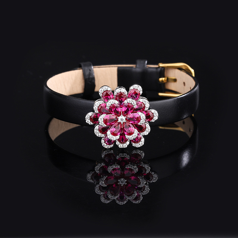 S925 Silver Best-Selling Faux Ruby Flower Set, Luxury Jewelry Necklace, Earrings & Ring Set, Perfect for Weddings and Special Occasions