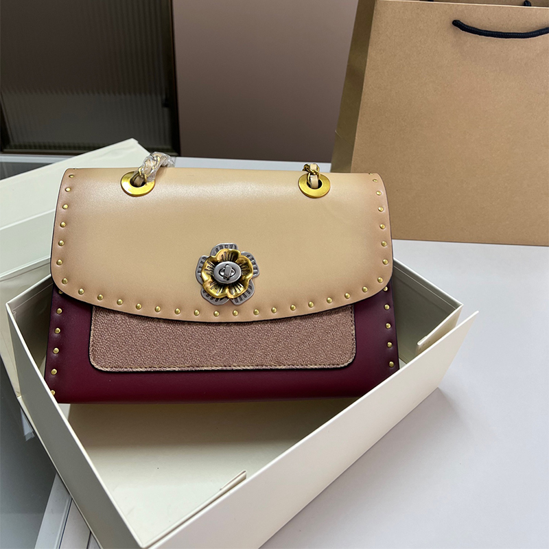 Designer Womens Totes cowhide 10.24*6.3inches camellia Chain shoulder crossbody bag metal buckle flower decoration Free shipping