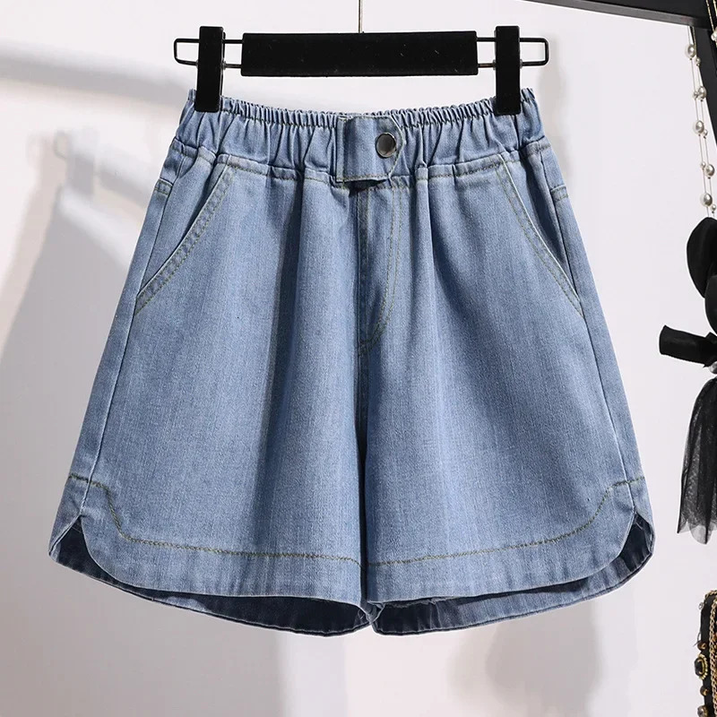 Plus Size Extra Large Loose Wide Leg Pants plus Size High Waist Jeans Shorts Women Light Blue Big Size Pants plus Size Fa 250609