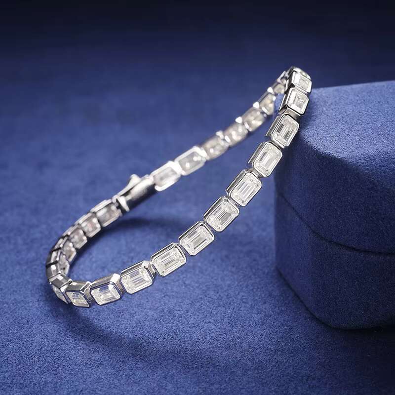 Factory Price Gift Jewelry 5mm 925 Sterling Silver Emerald Cut VVS Moissanite Baguette Tennis Bracelet for Valentines Day