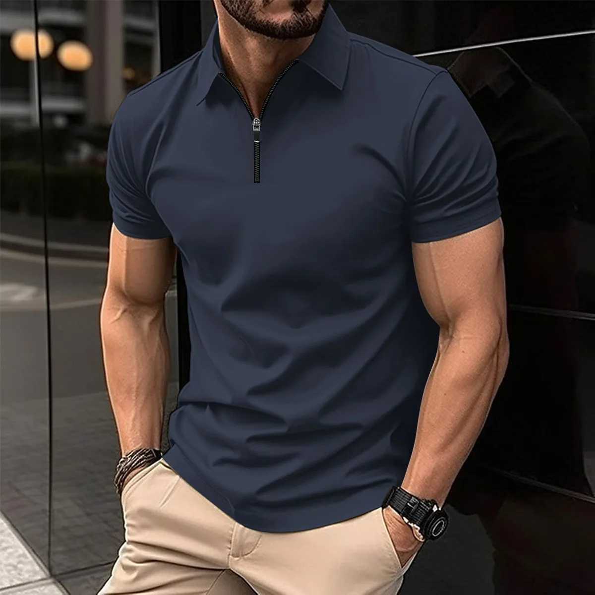 2024 Summer Mens Fashion Casual Lapel Zipper Solid Color Sports Breathable POLO Shirt Polo S XJ250725