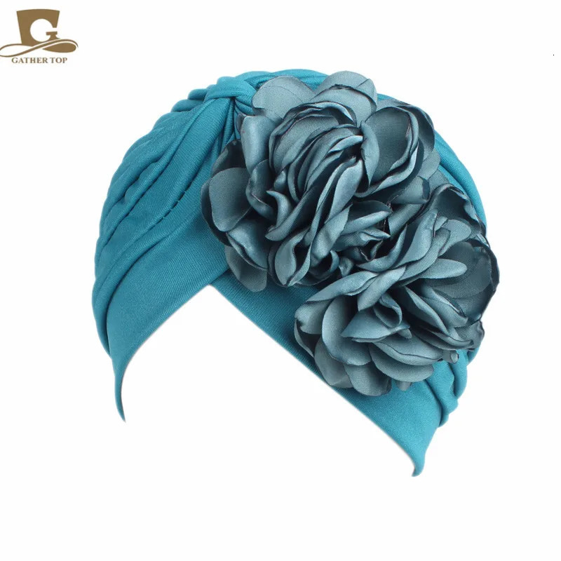 vintage double flower beanie turban style hat women headbands Turbante hair accessories 250612
