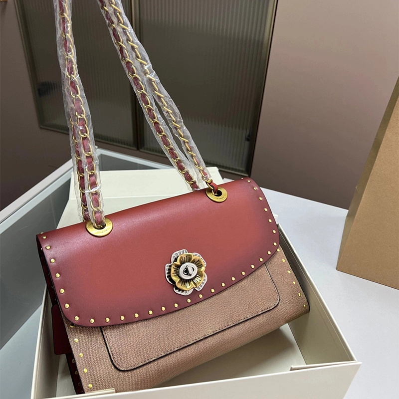 Designer Womens Totes cowhide 10.24*6.3inches camellia Chain shoulder crossbody bag metal buckle flower decoration Free shipping