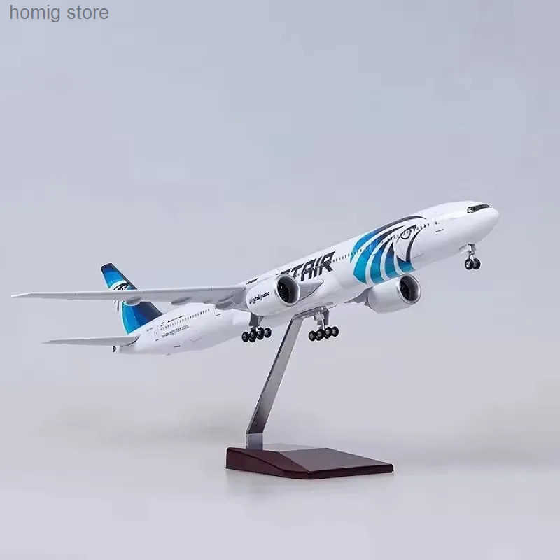 1 157 Scale 47cm Aircraft B777 Egypt Air Airlines Model With Light and Wheel Diecast Resin Airplane Collection Display Gifts L250612