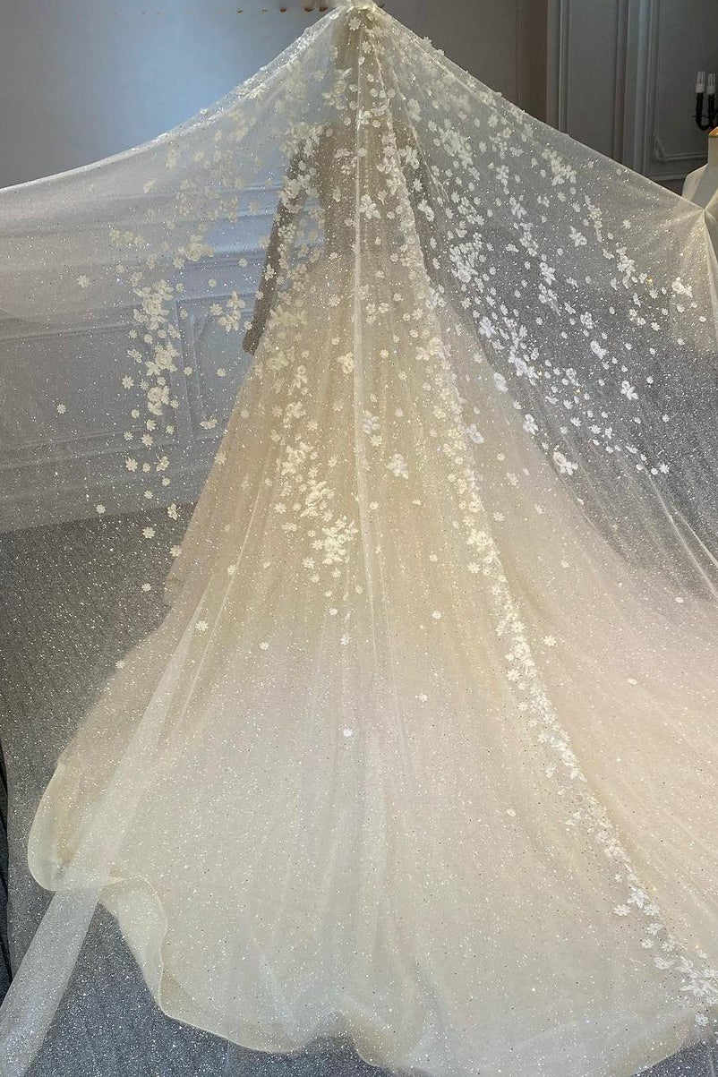 Headdress Elegant Wedding Veils One Layer Tulle Appliques Lace Flowers Headscarf White Ivory Bridal Veil Customized Length Veils V2418