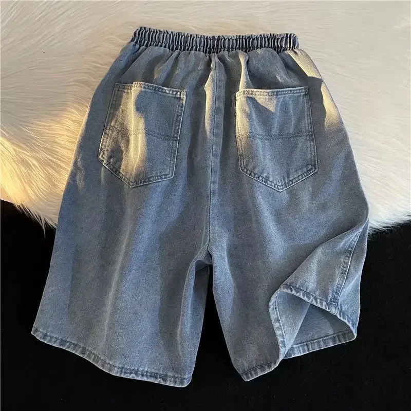 Japanese Vintage Washing Denim Shorts Mens Summer LooseFit WideLeg Beach Pants Sports Casual MidLength 250611Z