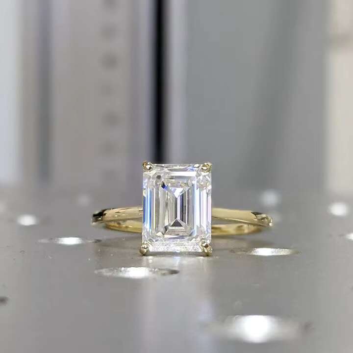 Elisa Wholesale Engagement Rings Jewelry Women VVS Emerald Moissanite Diamond 10K 14k 18k Karat Solid Real Yellow Gold
