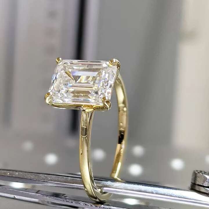 Elisa Wholesale Engagement Rings Jewelry Women VVS Emerald Moissanite Diamond 10K 14k 18k Karat Solid Real Yellow Gold