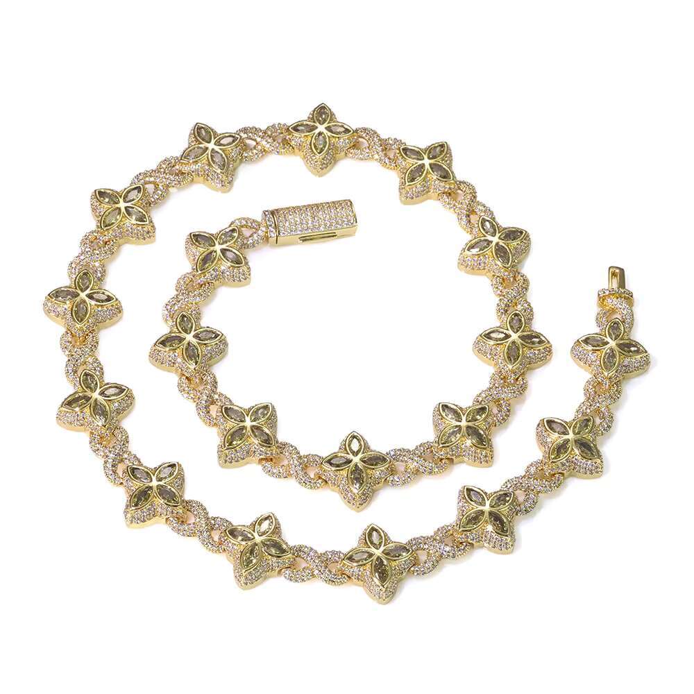 NUOYA Multi-color Vvs Moissanite Cuban Chain Necklace 925 Sterling Silver Hip Hop Jewelry Marquise Flower Design Cuban Chain