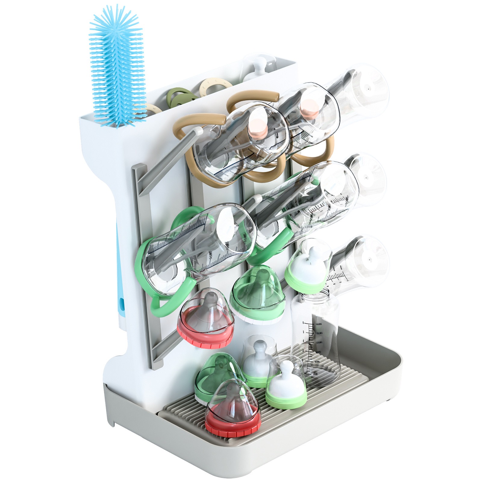 aby Bottle Drying Rack with 16 Hooks, Space Saving Kitchen Bottles Rack Dryer, Vertical Baby Bottle Holder Organizer for Countertop Storage Accessorie