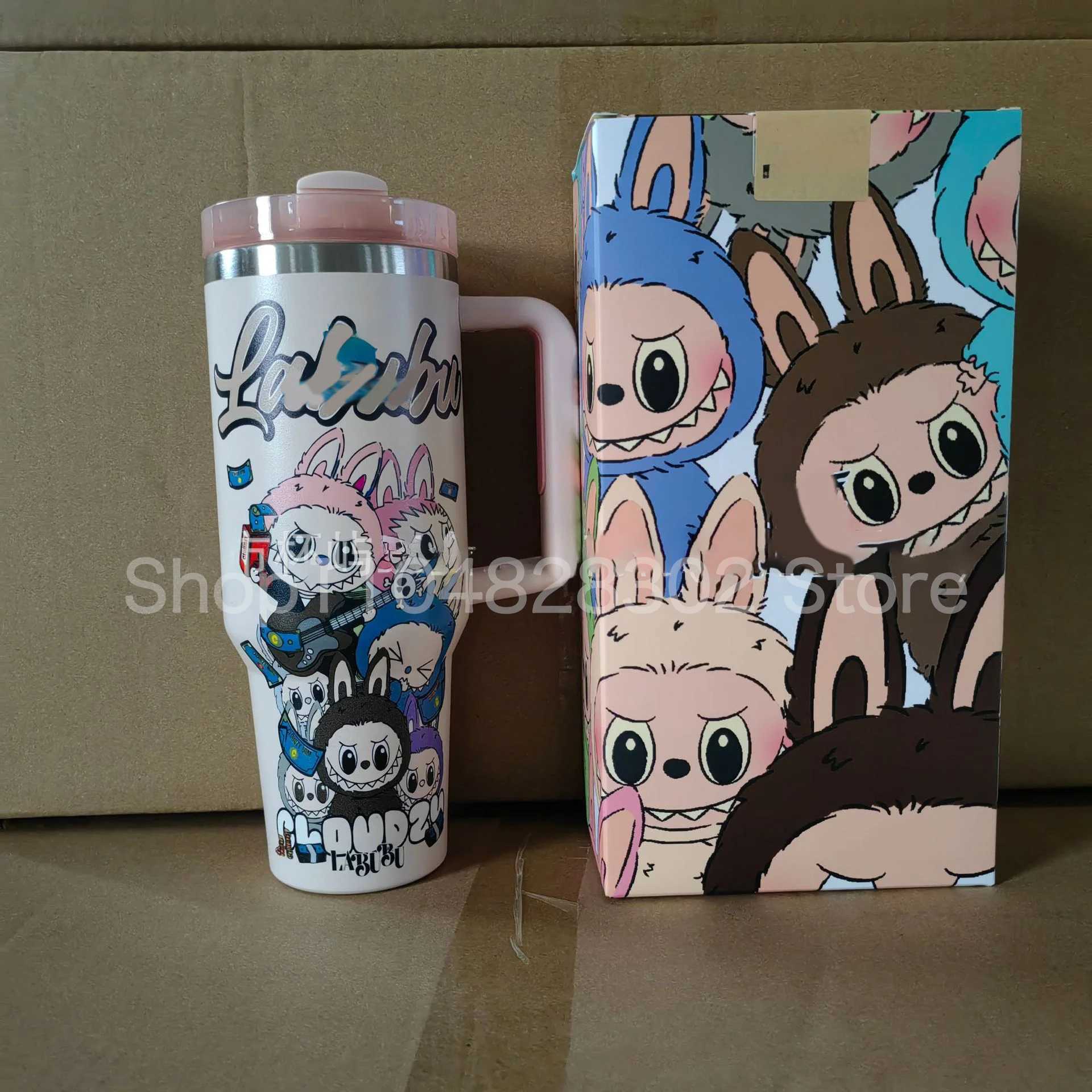 New labubu 40OZ stainless steel drum type tibial drive insulated cup with straw and lid large capacity car cup X250612