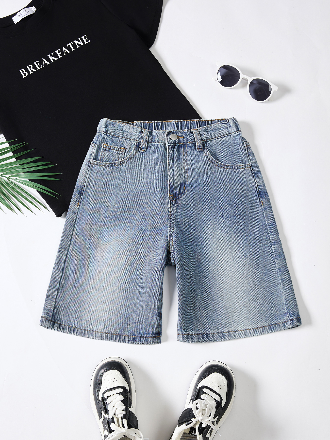 Summer Cooling Children's Loose-Fitting Jeans Short Pants with Stretchy Waistline Ideal Age: 8-12 Years Old