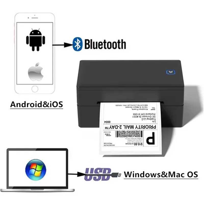 Inkless 4x6 Shipping Label Printer USB Bluetooth Express Waybill Address Barcode QR Code Adhesive Sticker Thermal Label Printer R250612