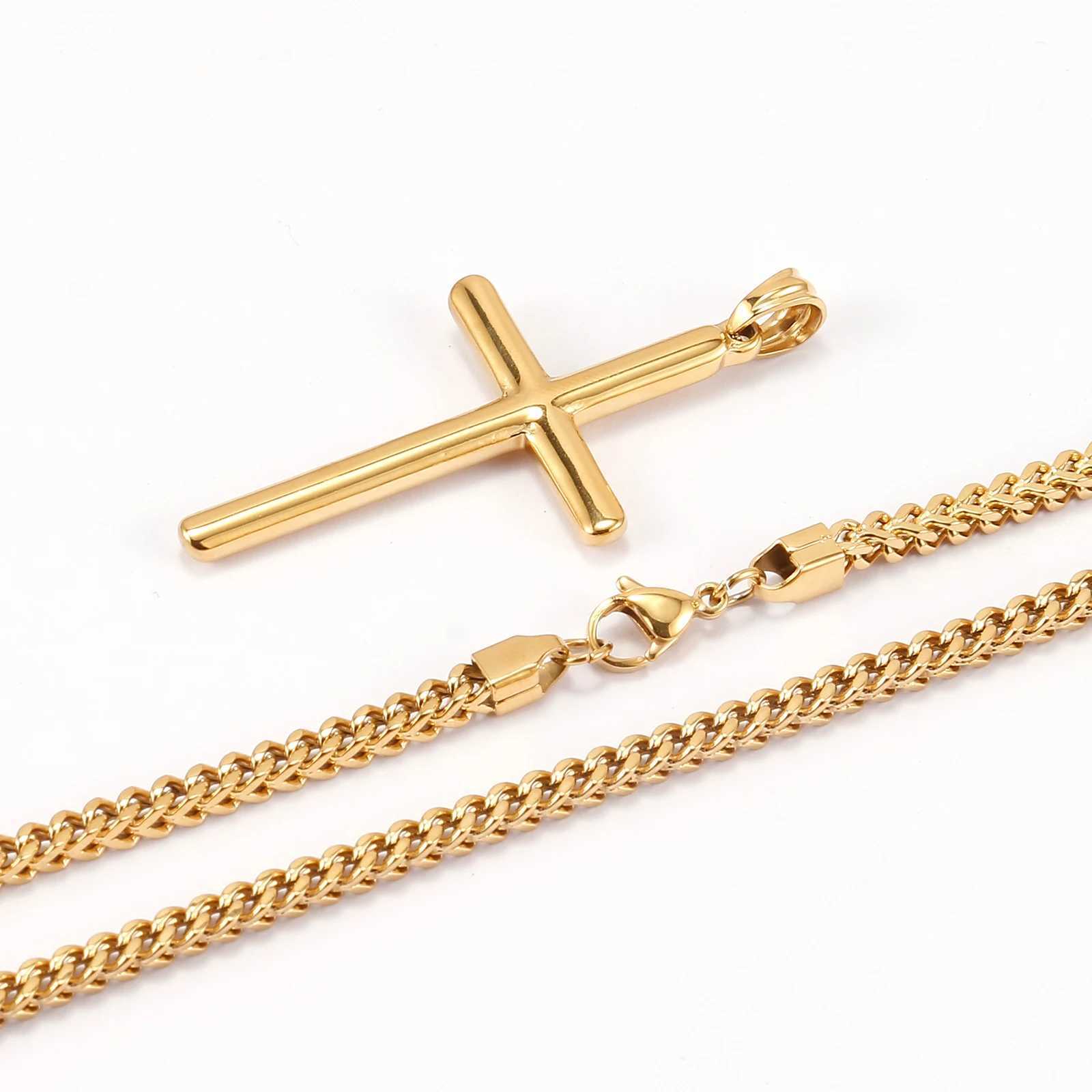 Punk Cross Pendant Link Chain for Men Women 316L Stainless Steel Hip Hop Necklace Gold Silver Fashion Jewelry Gift Waterproof W250612