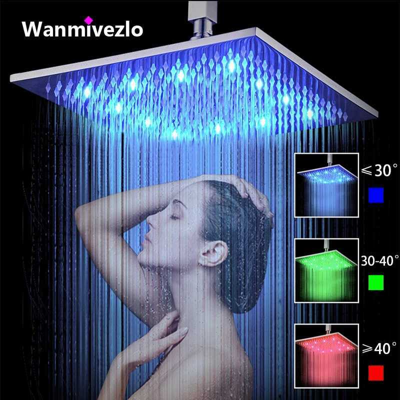 Rainfall Shower Head LED Changing 12/16 Square Brass Shower Head Faucet Bathroom Accessory Top Over-head Shower Sprayer X2506121