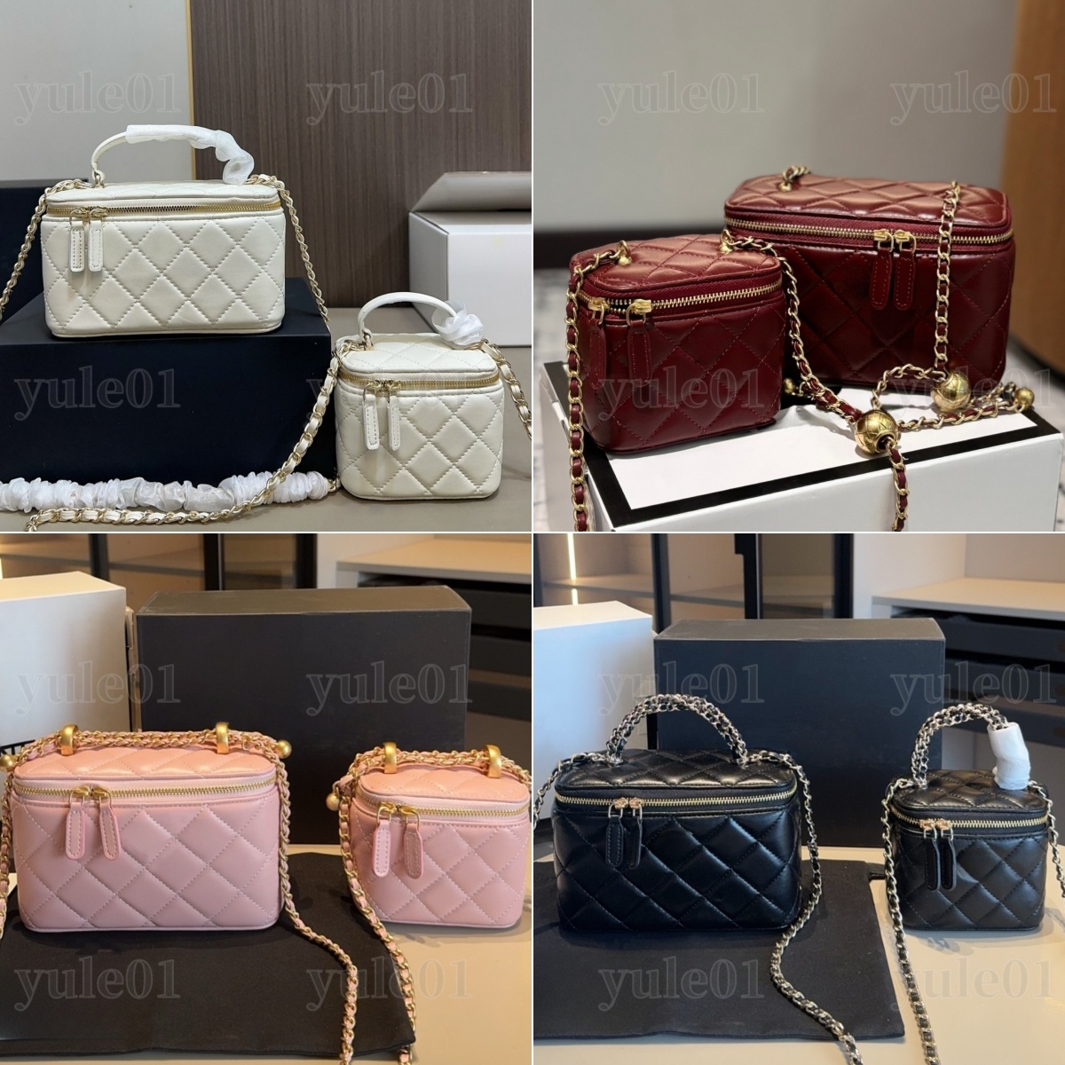 Designer Vanity Bag with Mirror Cosmetic Bags Chain Strap Crossbody Bag High Quality Leather Bag Womens Make Up Case Small Handbag Mini Small Makeup Bag Vanity Case