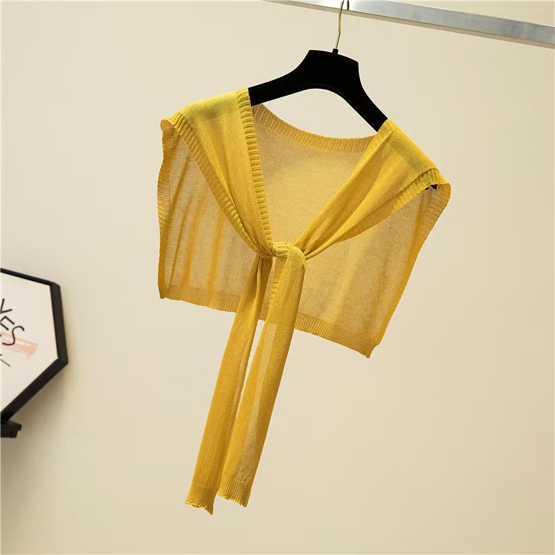 T949 shawl outer decoration summer sun protection ice silk solid color thin knitted air conditioning shawl knotted scarf small waistcoat