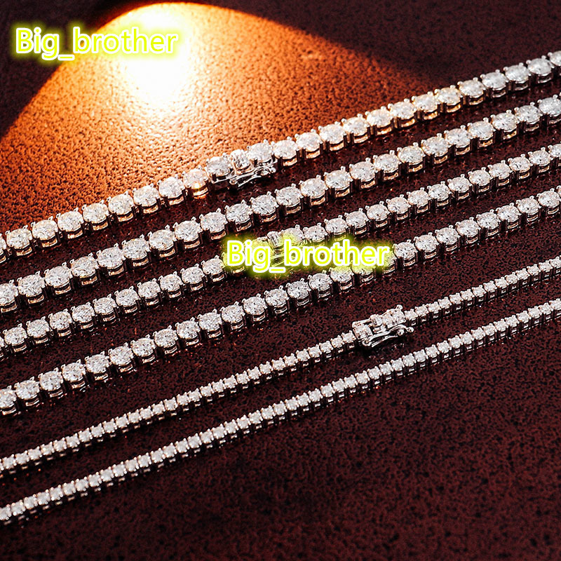 14K White Tennis Necklace Round Brilliant Cut 5mm 4mm 3mm Moissanite Tennis Chain Lab Diamond 16-20 Inches Gold Plated