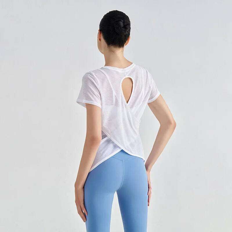 COZOK Gym Tops Women Yoga Shirts Short Sleeve Sports Fiess Hollow Back Breathable Women's T-Shirt Running Workout Clothes