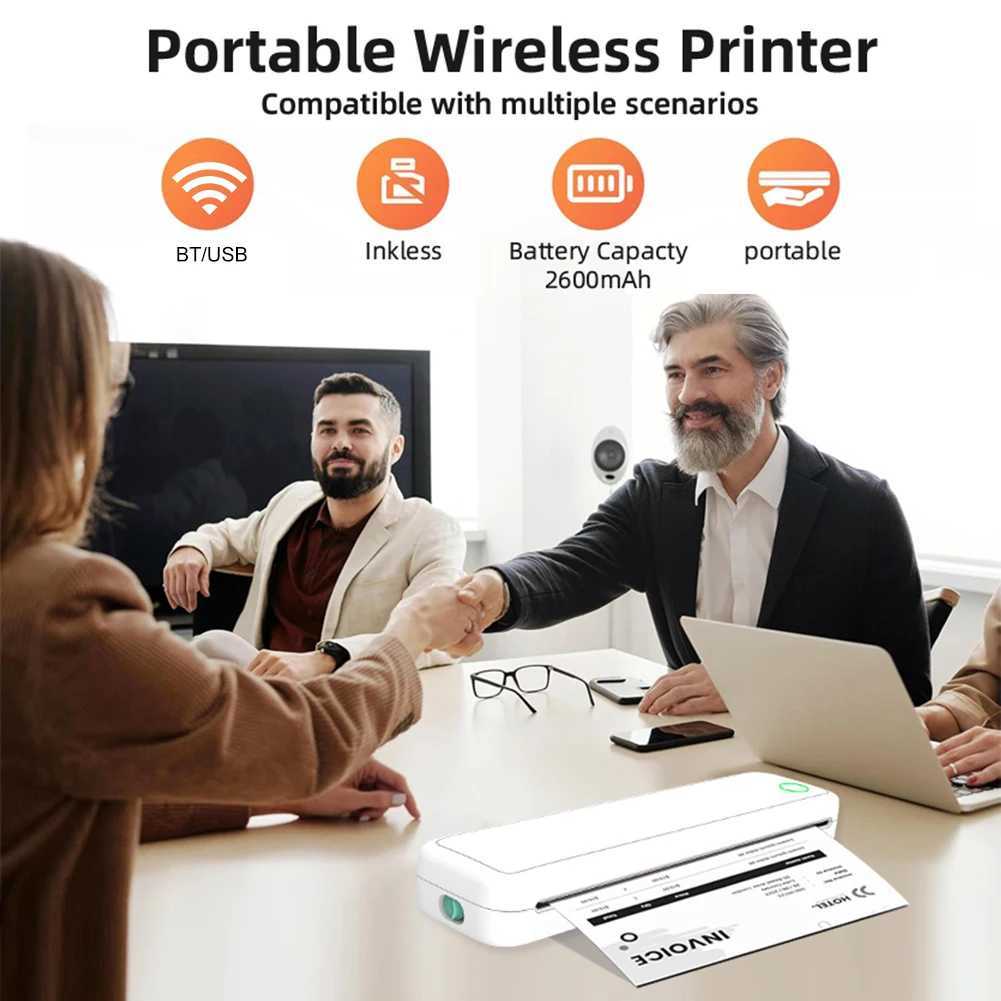 A4 Portable Thermal Printer Inkless Bluetooth A4 Mobile Travel Printer Label Maker with Printing Paper Document Printer Maker R250612