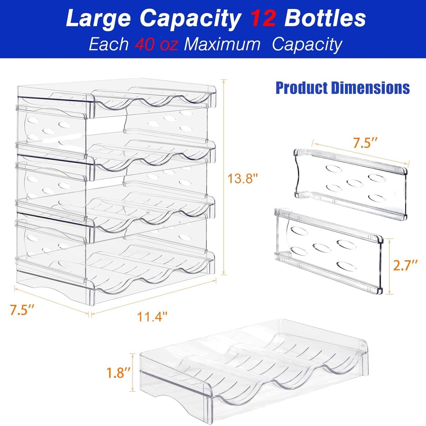 Plastic Stackable Wine Rack for Refrigerator, Cabinet, Countertop,Wine Bottle Holder, Water Bottle Organizer for Fridge, Pantry, Kitchen supplies