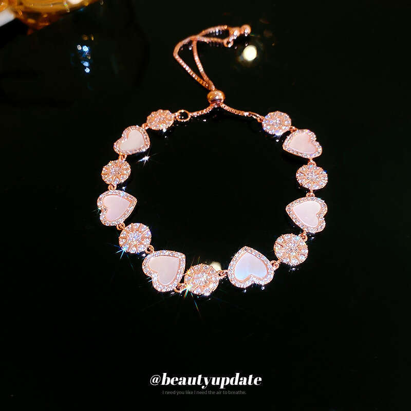 designer bracelet Real Plated Romantic Rose Gold Zircon Ins Style Suower Heart Bracelet Sweet Accessories New Women