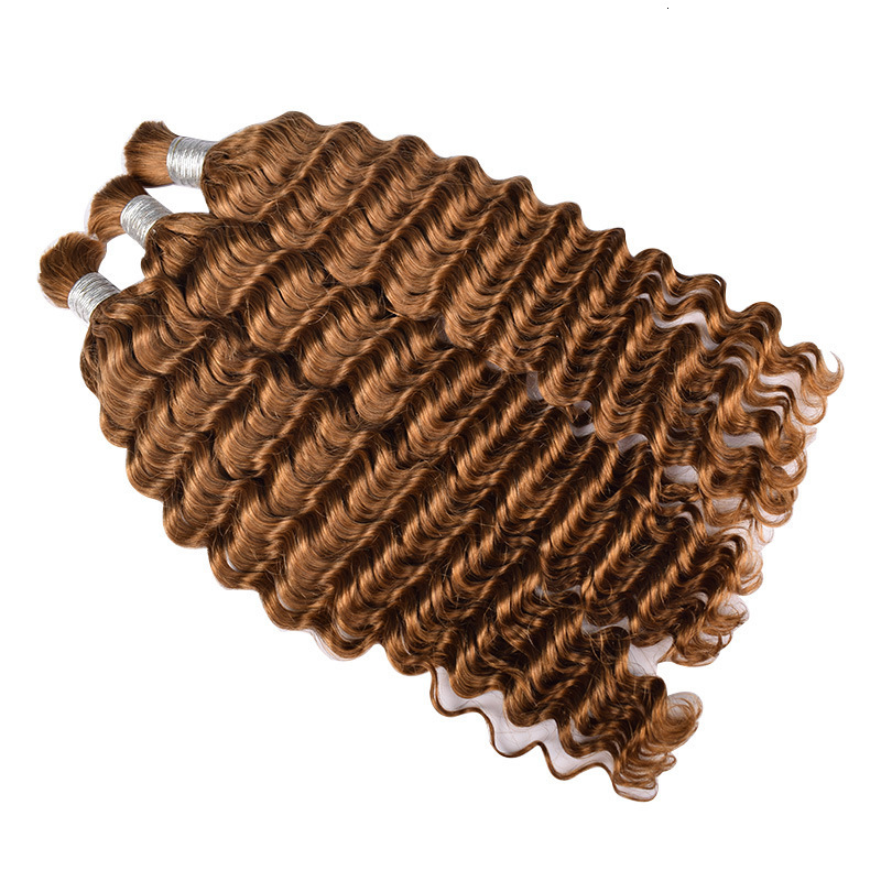 #4 Brown Bulk Human Hair For Braiding Chocolate Brown Deep Wave Human Hair Bundles No Weft Bundles For Women Hair Extension boho 250107