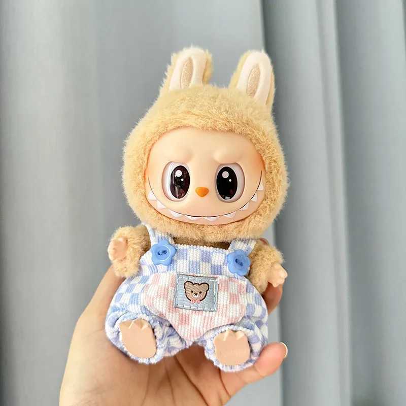 17cm Mini Plush DollS Clothes Outfit Accessories For Korea Kpop Labubu II Idol Dolls Sitting Party Plaid overalls Clothing T250612