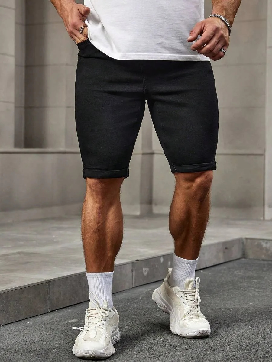 1PC Mens American Street Black Denim Shorts Simple Casual Suitable for Daily Wear 250611Z