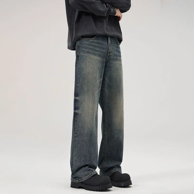 Summer Thin Mens Loose Straight Jeans Cotton Soft Drape Business Casual Trousers Classic Smoke Gray Ice Silk Pants 250611Z