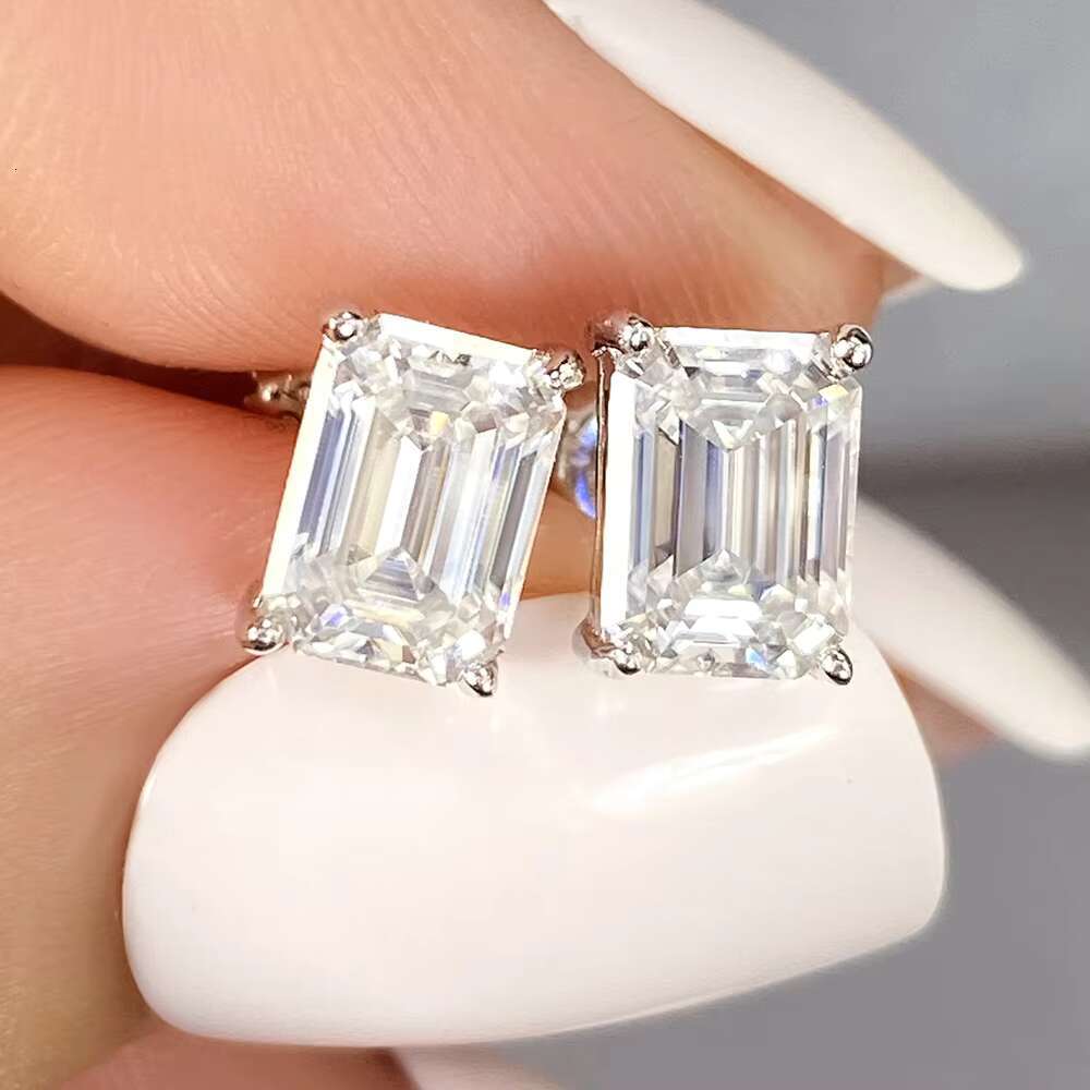 18K White Gold Plated Sterling Silver VVS Moissanite Simulated Diamond Stud Earrings for Women