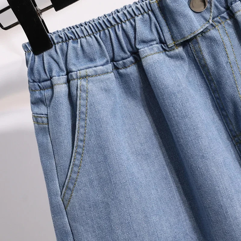 Plus Size Extra Large Loose Wide Leg Pants plus Size High Waist Jeans Shorts Women Light Blue Big Size Pants plus Size Fa 250609