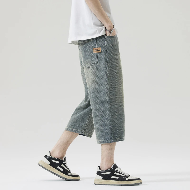 Male Short Jeans 2025 Summer Lightweight Baggy Straight Cut Cropped Pants American High Fashion Wide Leg denim Shorts 250611Z